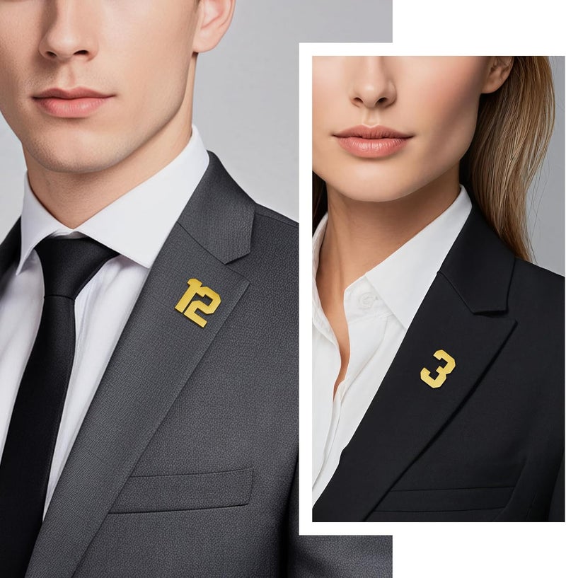 AMITER Personalized 0-100 Number Lapel Pins, 18K Gold Brooch Pin Tie Tacks for Suits, Neckties, Hats, Men & Women - Image 2